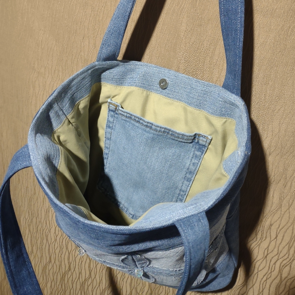 Handmade Upcycled Denim Tote Bag 1 - Picture 4 of 5